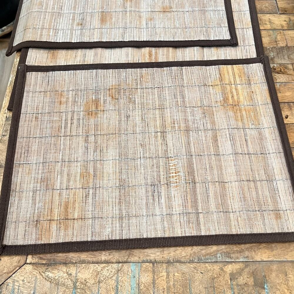 Bamboo Slat Placemat Set of 5 with Brown Fabric Border - Picture 8 of 9